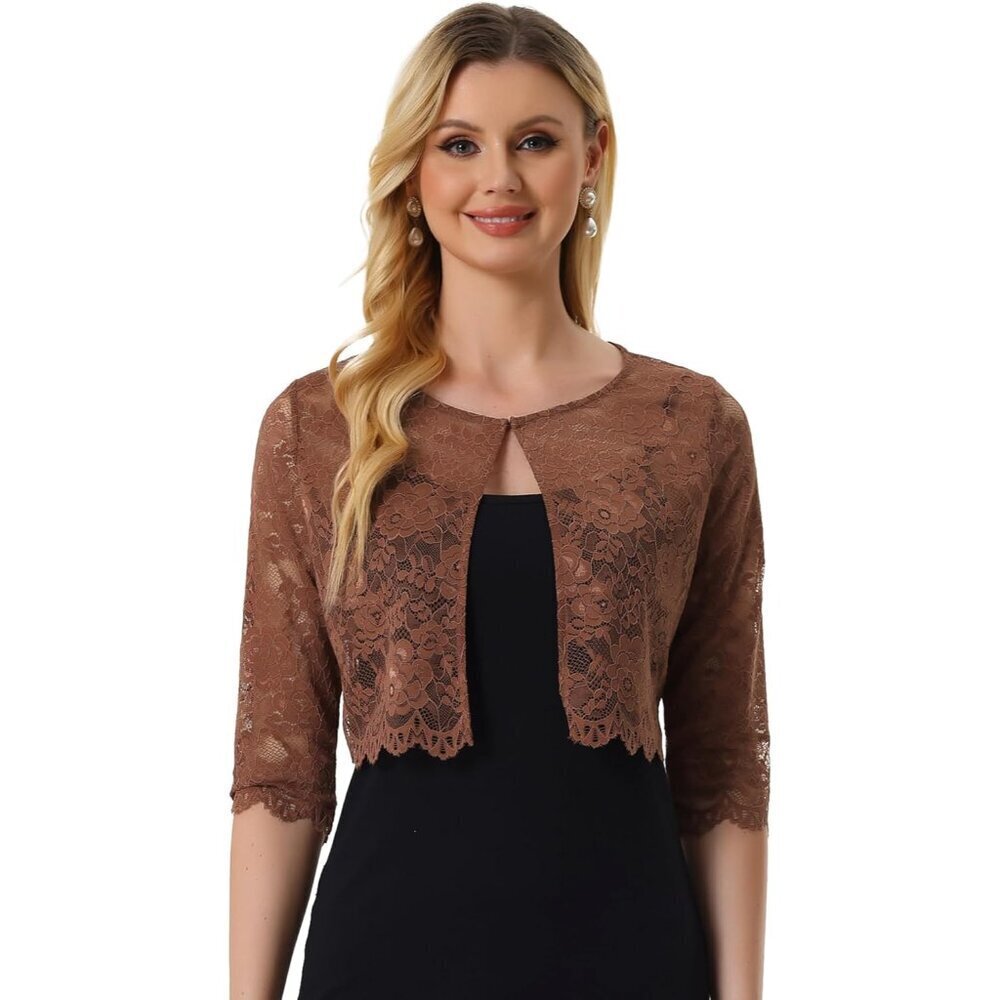 Women's Lace Cropped Bolero Open Front Top Floral 90% Nylon 10% Spandex